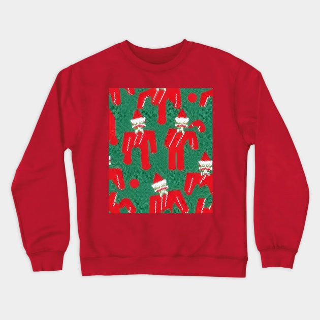 Futuristic Festive: Ugly Red Santa Claus Candy Cane Pattern Crewneck Sweatshirt by Christine aka stine1